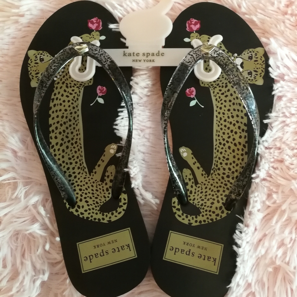 Kate Spade leopard flip flops